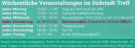S&uuml;dstadt-Events im Sommer und Herbst